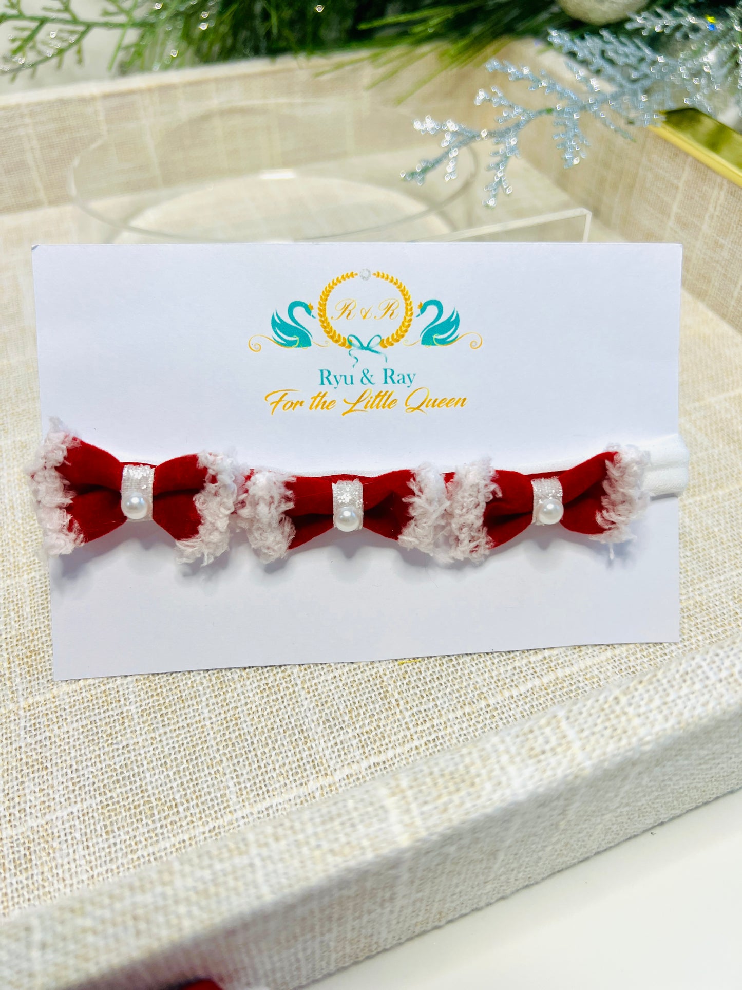 Red and Snow Baby Headband