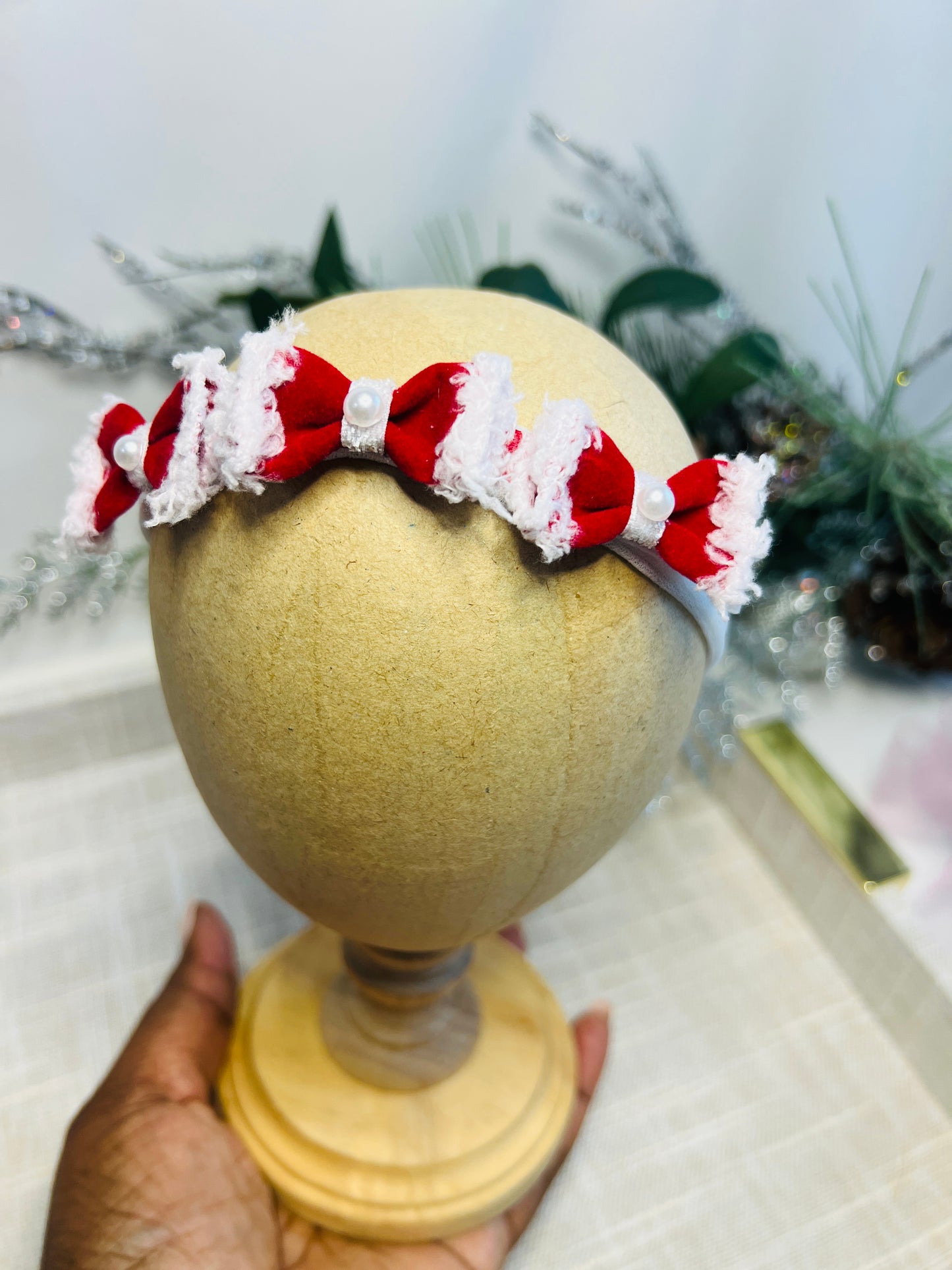 Red and Snow Baby Headband